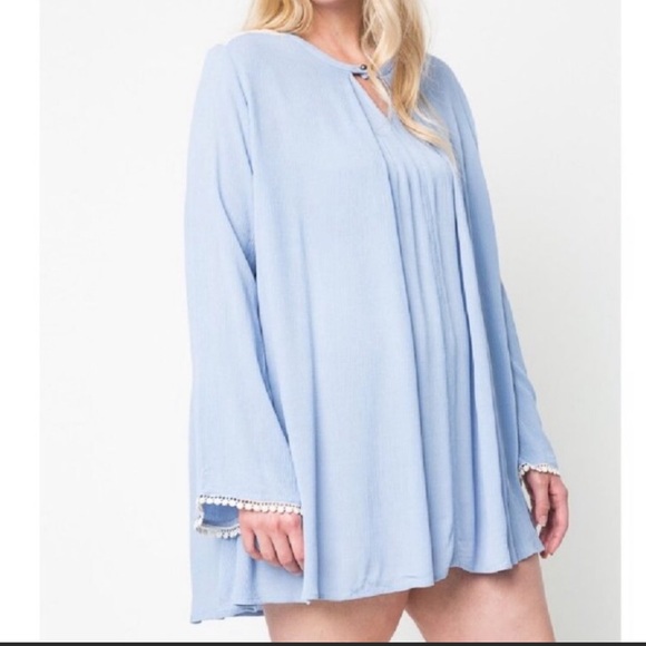 Hayden Oversized Pleated Crochet Trapeze Rayon Dress In Powder Blue. NWT! Sz XL - Picture 4 of 12